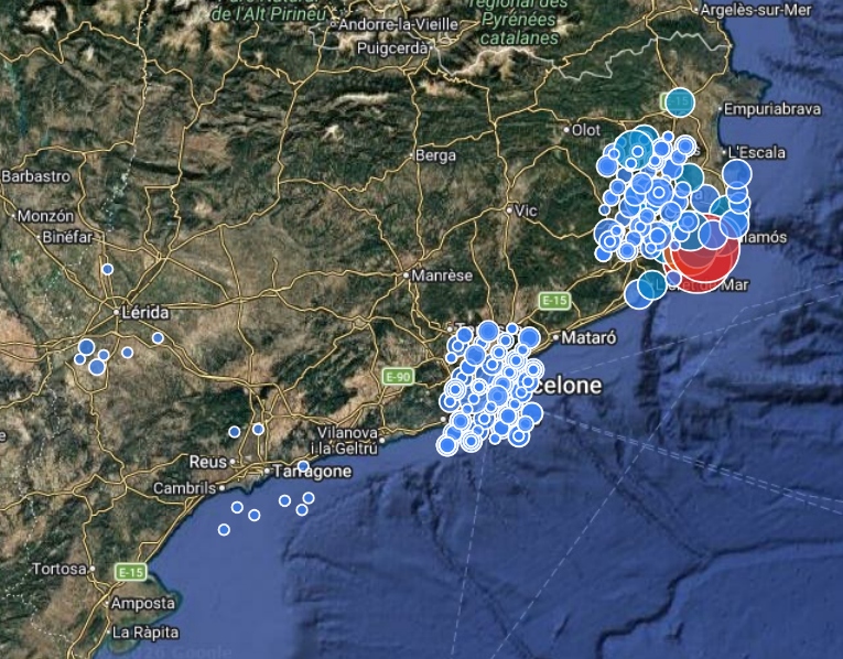Mapa de telemetría y densidad de clientes InFoAL en Cataluña y Costa Brava